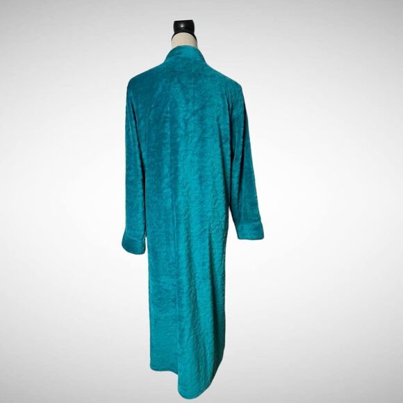 Miss Elaine Soft Cozy Teal Front Zip Long Fleece Rope Size Medium New with Tags - Picture 2 of 9